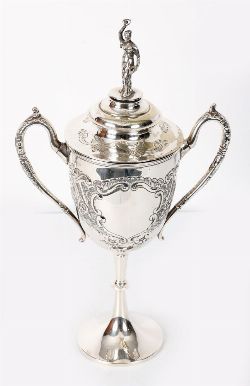 SILVER-PLATED PRESENTATION TROPHY WITH VICTORY FINIAL, SHEFFIELD