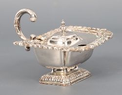 VICTORIAN SILVER-PLATED LIDDED MUSTARD POT WITH COBALT GLASS LINER