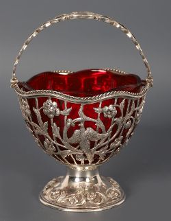 VICTORIAN PIERCED SILVER BONBON BASKET 