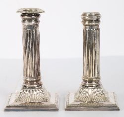 PAIR OF GEORGE III STYLE SILVER-PLATED CANDLESTICKS, EARLY 20TH CENTURY