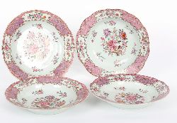 SET OF 4 18TH-CENTURY CHINESE FAMILLE ROSE PORCELAIN PLATES