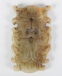 CHINESE CARVED WHITE JADE PLAQUE, QING STYLE