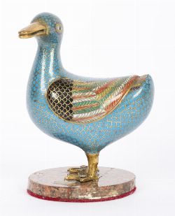 CHINESE CLOISONNE ENAMEL MODEL OF A DUCK, EARLY 20TH CENTURY