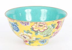 CHINESE FAMILLE ROSE FLORAL BOWL WITH TURQUOISE INTERIOR