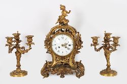 ANTIQUE LOUIS XV STYLE ORMOLU CLOCK GARNITURE