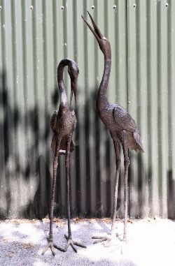 PAIR OF LIFE-SIZE BRONZE CRANES - WATER FEATURES