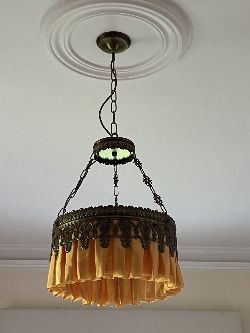 EDWARDIAN STYLE HANGING LANTERN CHANDELIER WITH FABRIC SHADE