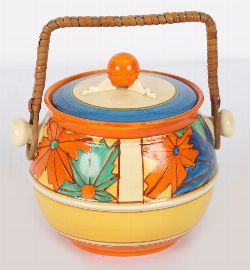 CLARICE CLIFF MELON PATTERN PRESERVE POT, C. 1930S