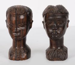 2 AFRICAN CARVED HARDWOOD BUSTS, 20TH CENTURY