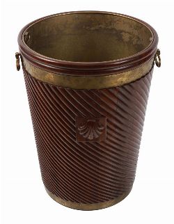 LARGE IRISH BRASS-BOUND MAHOGANY PEAT BARREL