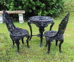 CAST IRON GARDEN BISTRO SET WITH RAM'S HEAD MOTIFS