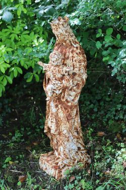 CAST IRON FIGURE OF THE MADONNA AND CHILD