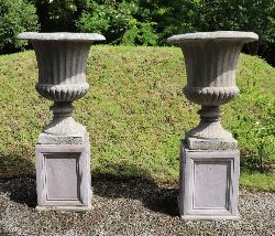 PAIR OF LARGE ITALIANATE STONE ESTATE URNS
