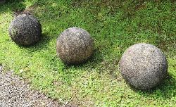 THREE MOULDED GRANITE STONE EDGING SPHERES