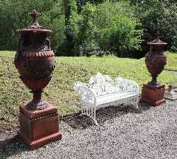 PAIR OF LARGE ESTATE TERRACOTTA CAMPANA URNS WITH GRAPE RELIEF