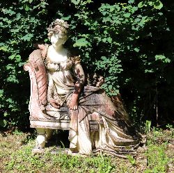MARBLE SCULPTURE - FIGURE OF A LADY RECLINING IN CLASSICAL DRESS
