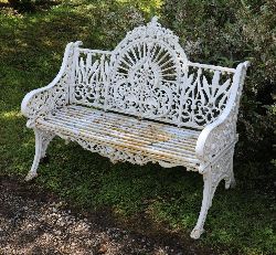 VICTORIAN CAST IRON GARDEN BENCH WITH ARCHED SUNBURST BACK