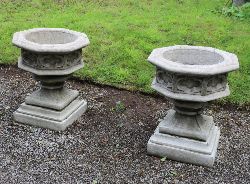 PAIR OF GOTHIC OCTAGONAL COMPOSITE STONE PLANTERS