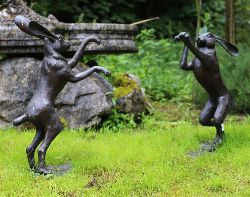 CONTEMPORARY BRONZE GARDEN SCULPTURES - BOXING HARES