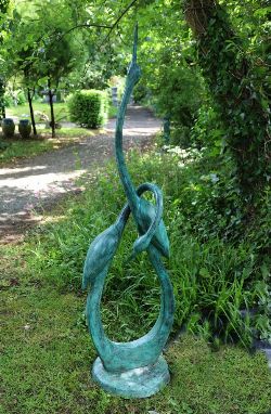 CONTEMPORARY VERDIGRIS BRONZE SCULPTURE OF STYLISED CRANES