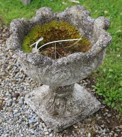 PAIR MOULDED STONE URNS
