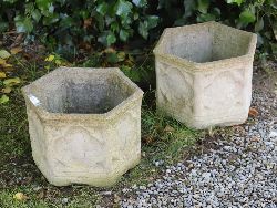 PAIR MOULDED STONE PLANTERS