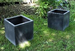 PAIR OF SQUARE CONTEMPORARY COMPOSITE PLANTERS