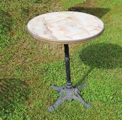 BISTRO TABLE WITH CAST IRON BASE AND FAUX MARBLE TOP