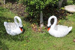 PAIR OF CAST IRON SWAN GARDEN PLANTERS