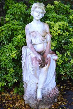 LIFE-SIZE MARBLE SCULPTURE OF SEATED LADY