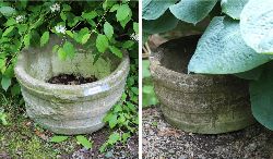 PAIR OF WEATHERED GARDEN MOULDED GRANITE PLANTERS