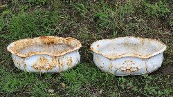 PAIR OF SMALL CAST IRON ROCOCO PLANTERS