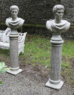 2 CLASSICAL STYLE COMPOSITE BUSTS EACH OF A ROMAN ON FLUTED PLINTH
