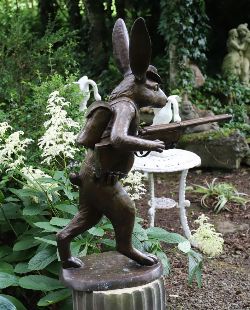 CONTEMPORARY BRONZE GARDEN SCULPTURE - HARE WITH SHOTGUN