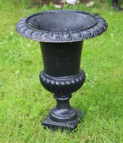 BLACK PAINTED CAST IRON CAMPANA URN