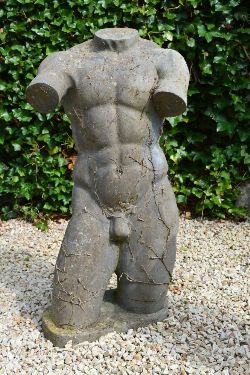 20TH-CENTURY CARVED MARBLE SCULPTURE OF A MALE TORSO