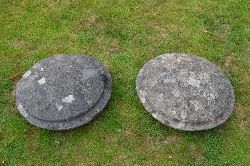 PAIR OF GEORGIAN LIMESTONE CIRCULAR DOME TOP PIER CAPS