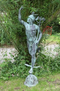 LARGE GREEN-PATINATED BRONZE GARDEN SCULPTURE - MERCURY
