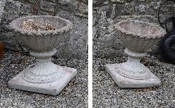 PAIR LARGE MOULDED STONE JARDINIERES