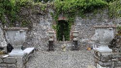PAIR LARGE MOULDED STONE JARDINIERES