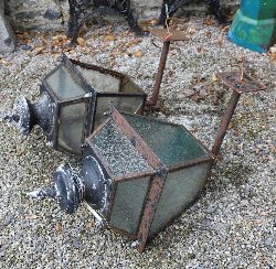 PAIR OF ANTIQUE METAL WALL-MOUNTED STREET LIGHTS