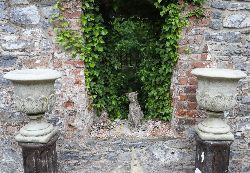 PAIR MOULDED STONE GARDEN URNS
