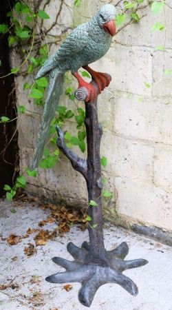 BRONZE SCULPTURE OF A PARROT ON TREE BRANCH
