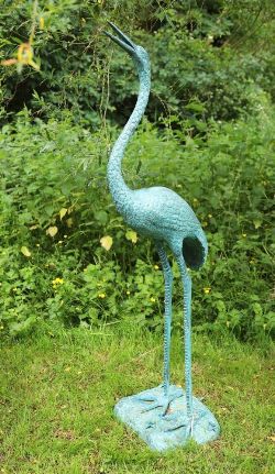 LIFESIZE BRONZE CRANE FOUNTAIN, HEAD RAISED