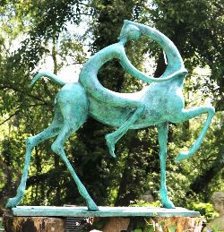 20TH-CENTURY BRONZE ABSTRACT HORSE AND RIDER