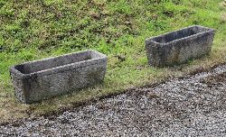 PAIR OF MOULDED STONE GARDEN PLANTERS