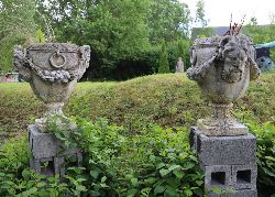 PAIR OF LARGE NEO-CLASSICAL MOULDED STONE URNS