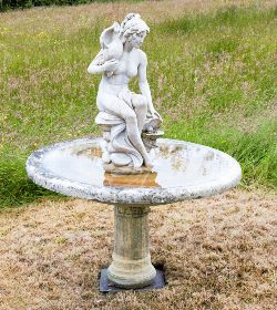 LARGE SANDSTONE CIRCULAR POOL GARDEN CENTREPIECE ON FLUTED COLUMN