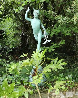GREEN-PATINATED BRONZE GARDEN SCULPTURE - MERCURY