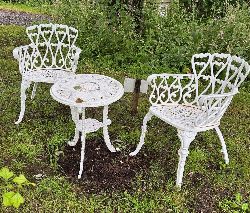 HEAVY CAST IRON GARDEN SET - TABLE AND TWO CHAIRS